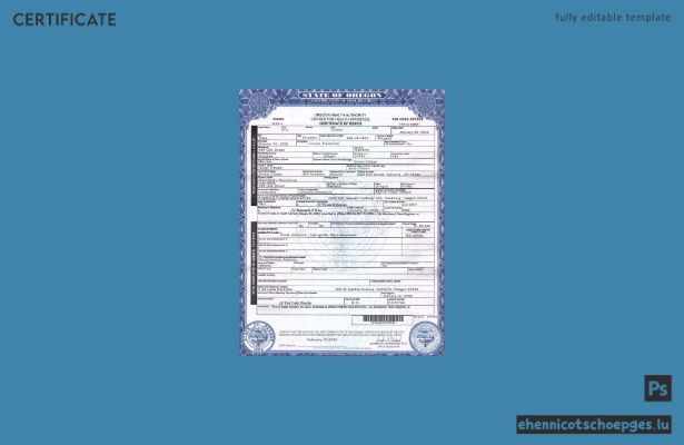 Vorschau eines Sterbeurkundenbeispiels aus Oregon, USA